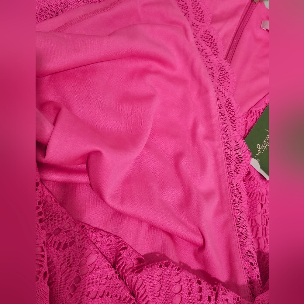 Lilly PULITZER Vibrant Pink Lace Wrap ROMPER - Picture 10 of 15